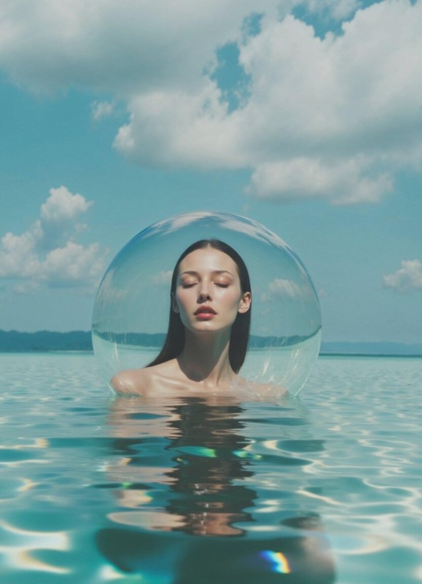 A solitary figure reaching out from within a vast, rippling 