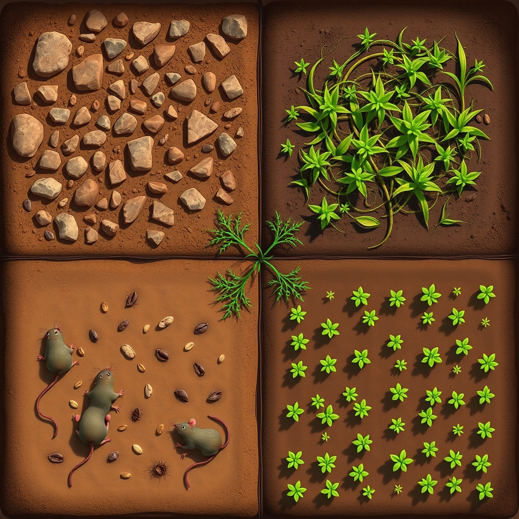 display a small square plot of land from above looking strai