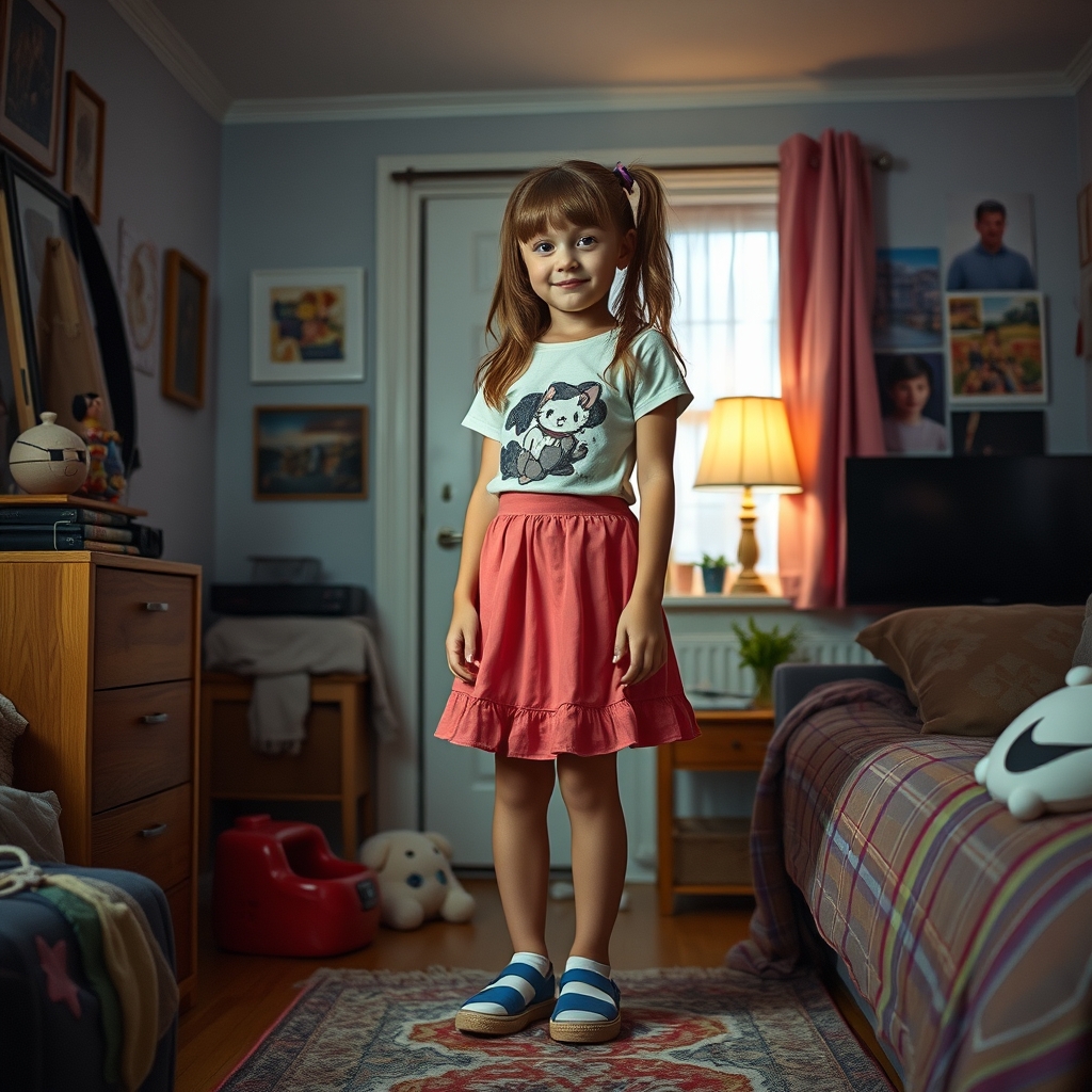 girl 10 yo miniskirt standing in their room