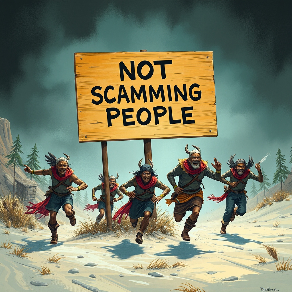 DrskiIndians running away in terror from a sign that says 