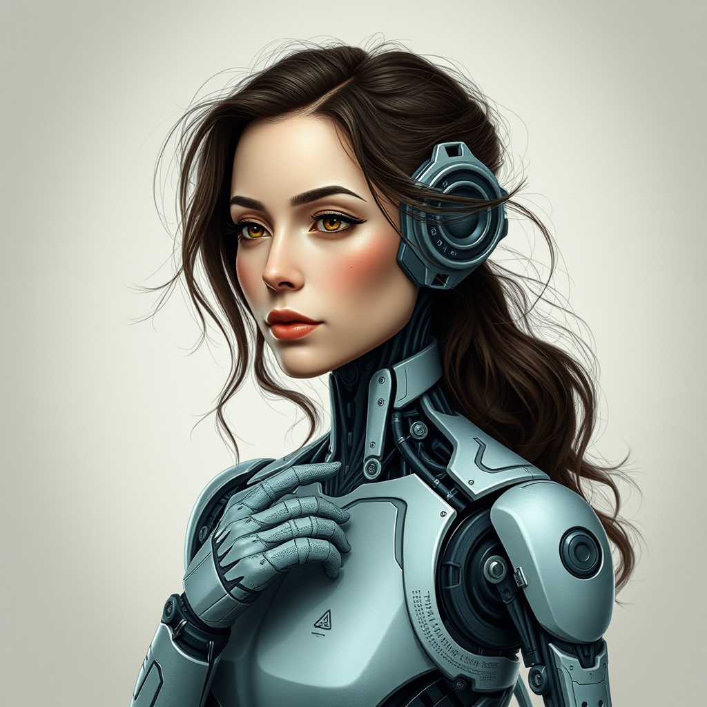 A woman mixed with a robot
