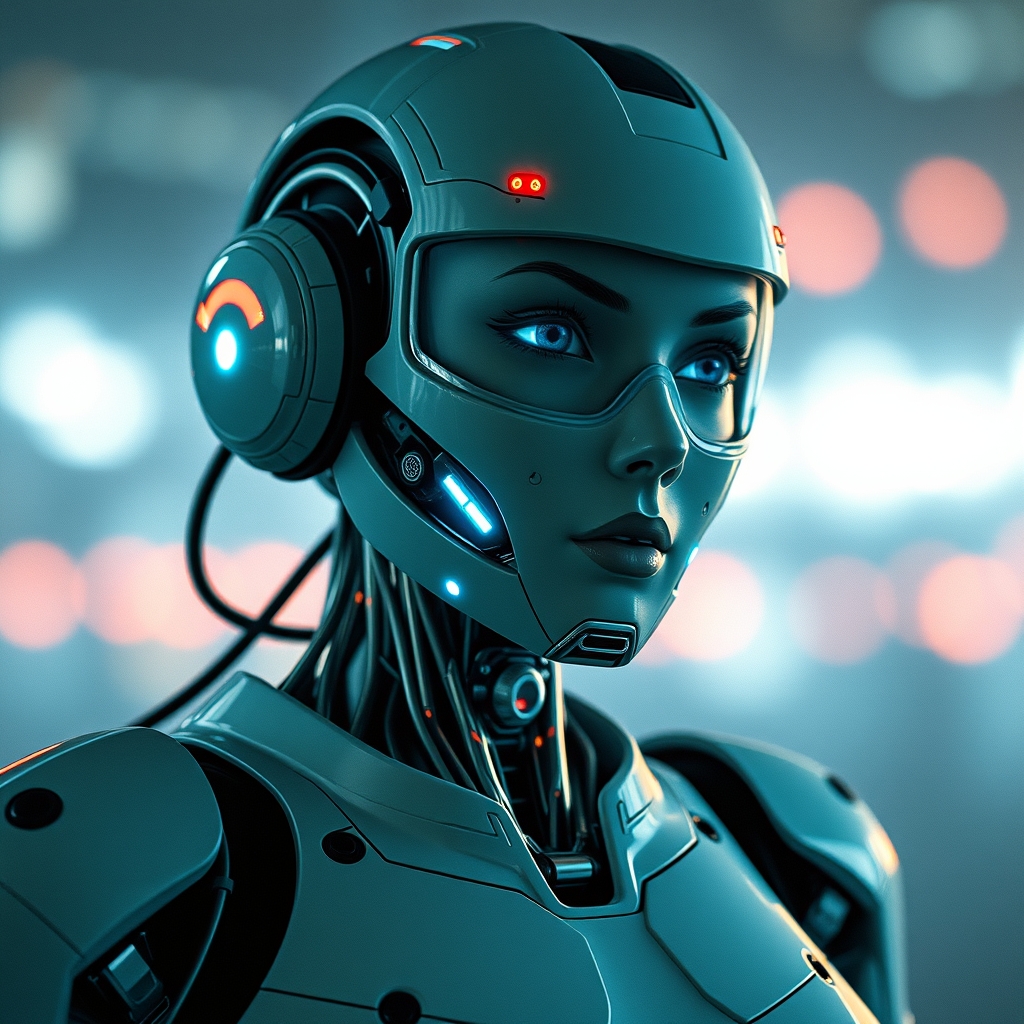 A robot woman The zoom out