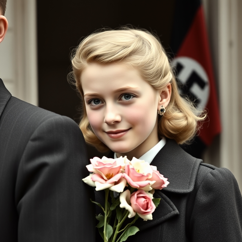 eine Junge Frau, blond, kleine Brüste, flacher bauch, im Ja