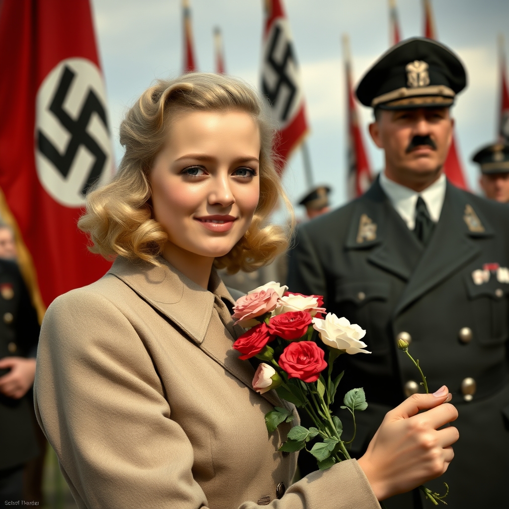 eine Junge Frau, blond, kleine Brüste, flacher bauch, im Ja