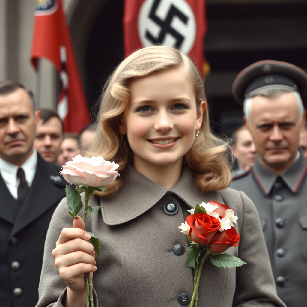 eine Junge Frau, blond, kleine Brüste, flacher bauch, im Ja