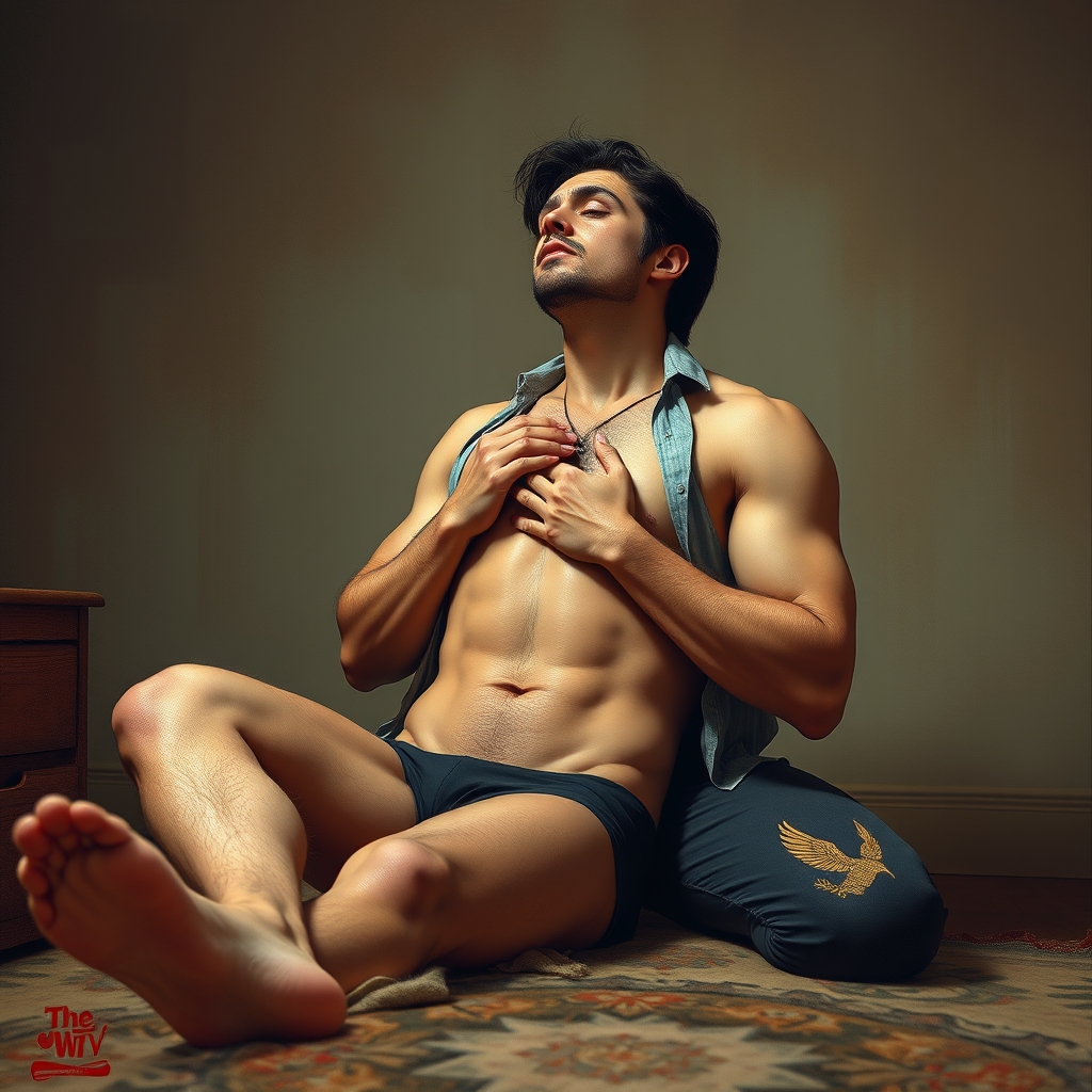 . Man on his knees masturbating