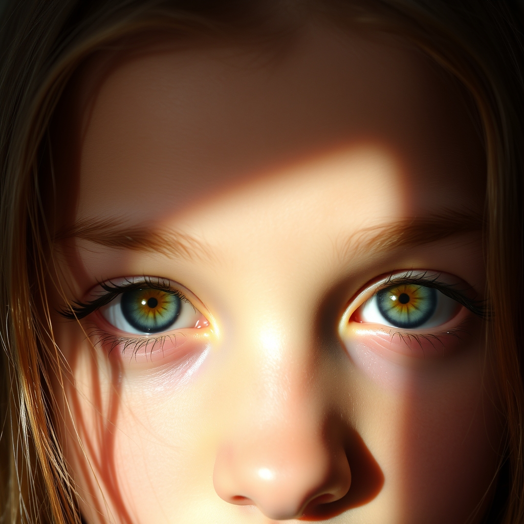 A girl with a pair of amber green blue eyes. The picture onl