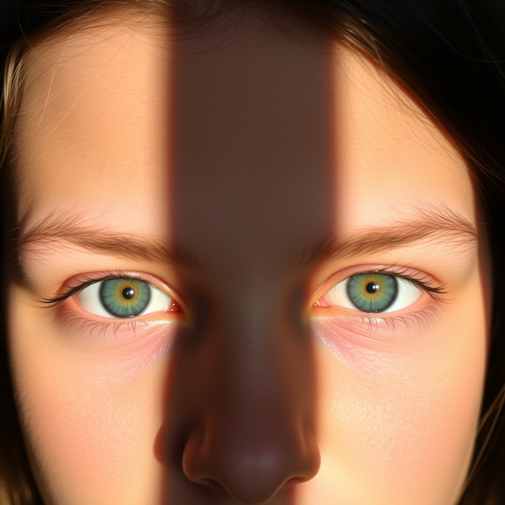 A girl with a pair of amber green blue eyes. The picture onl