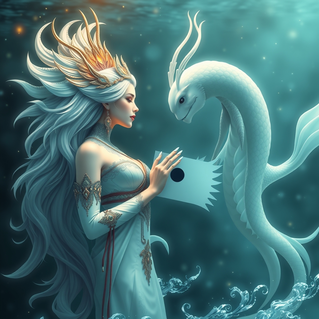 A beautiful empress from Atlantis meeting an albino Japanese