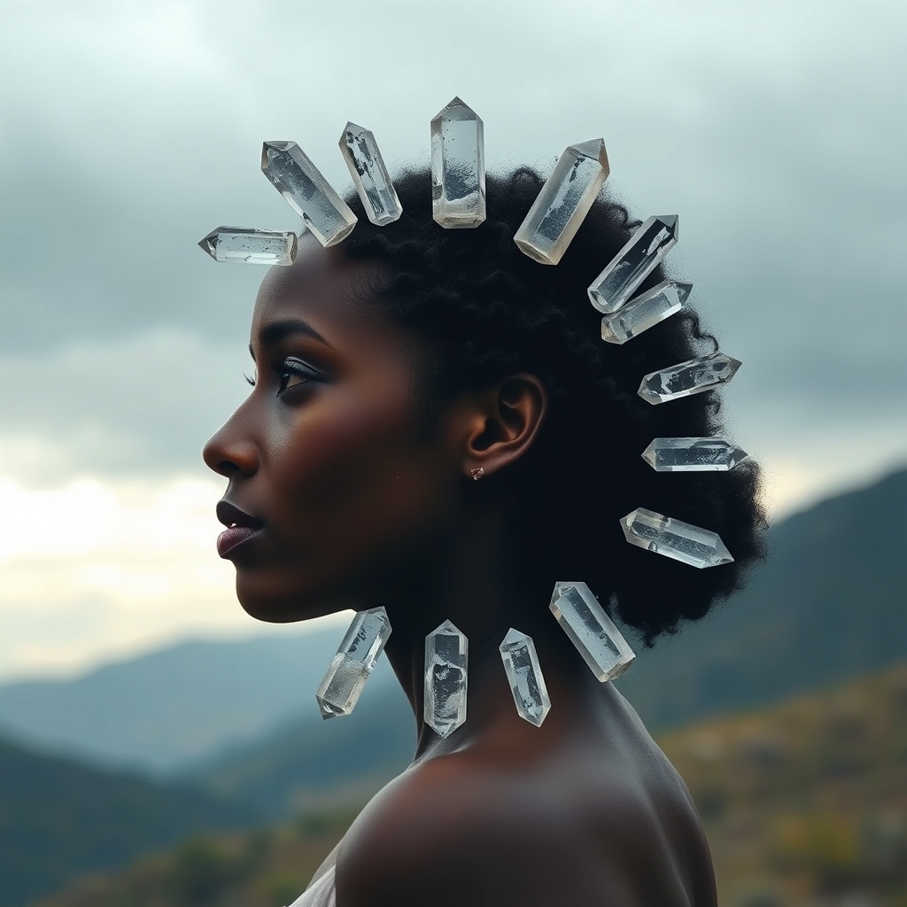a black woman stands facing slightly sideways, looking off i