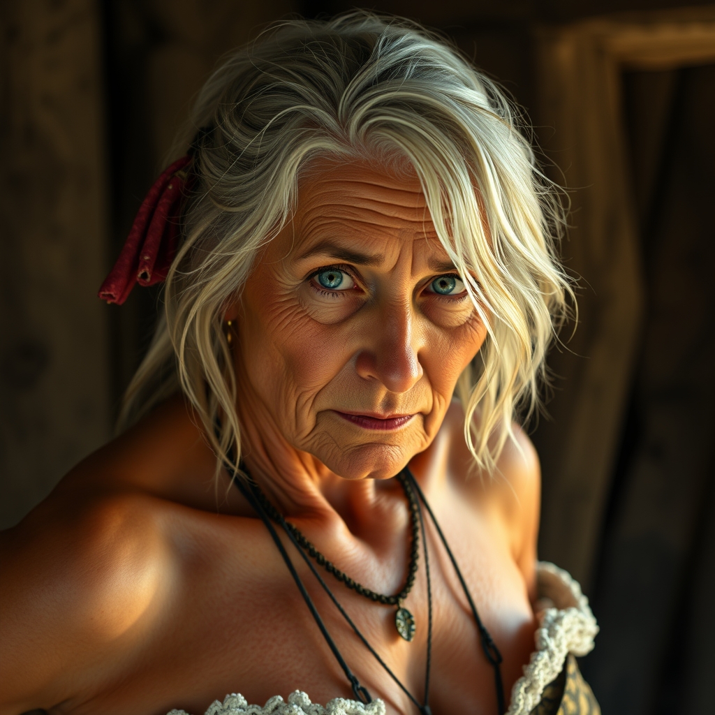 bare-chested older wench