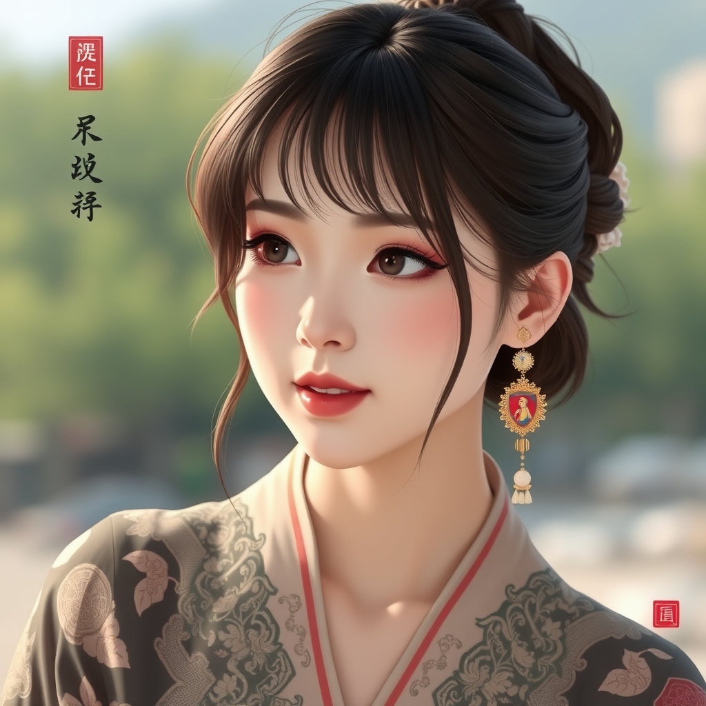 动漫风格年轻女性，蹲姿，从后方视角，被巨