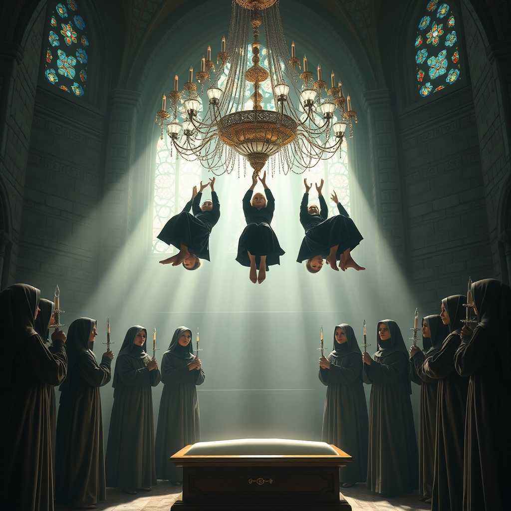 The room is bathed in a soft, ethereal light filtering throu