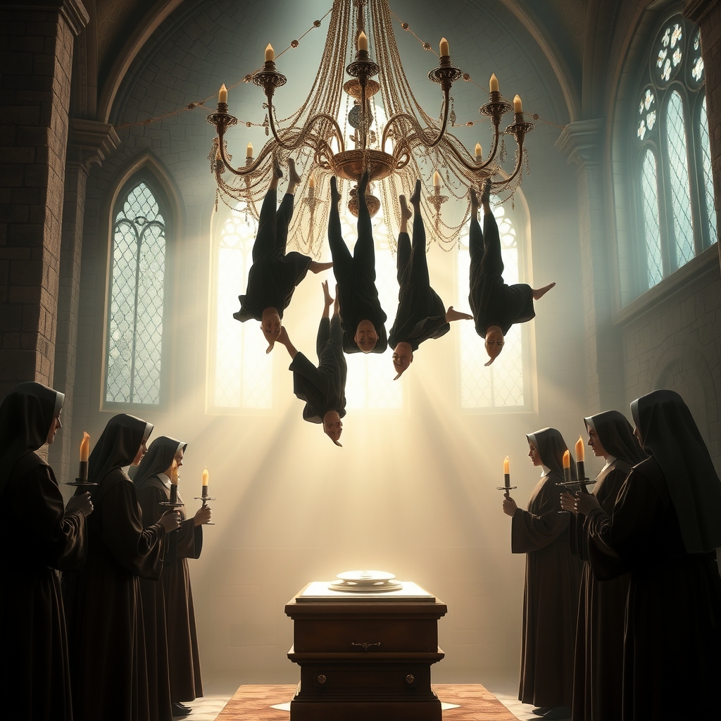 The room is bathed in a soft, ethereal light filtering throu