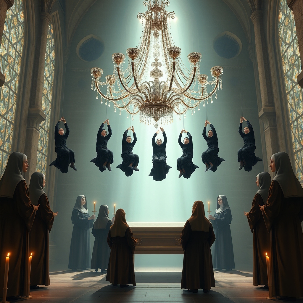 The room is bathed in a soft, ethereal light filtering throu