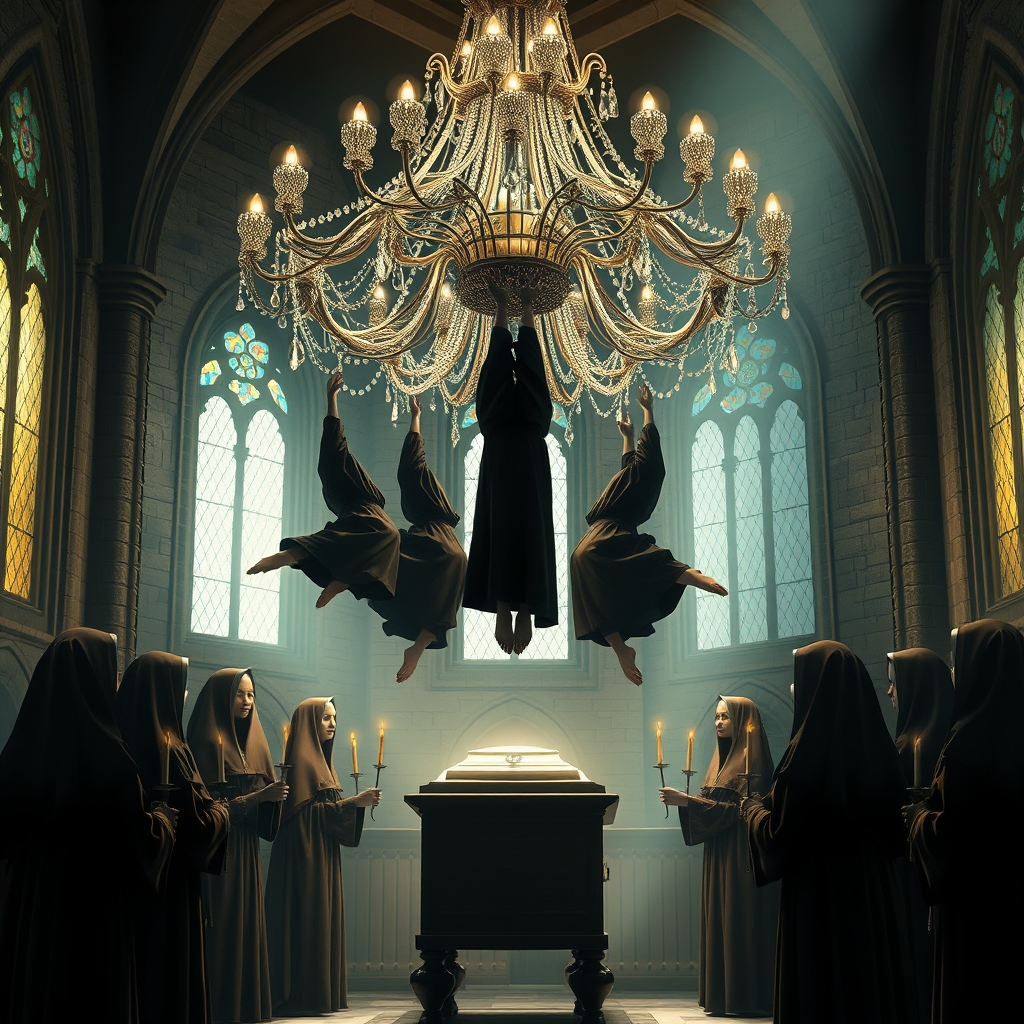 The room is bathed in a soft, ethereal light filtering throu