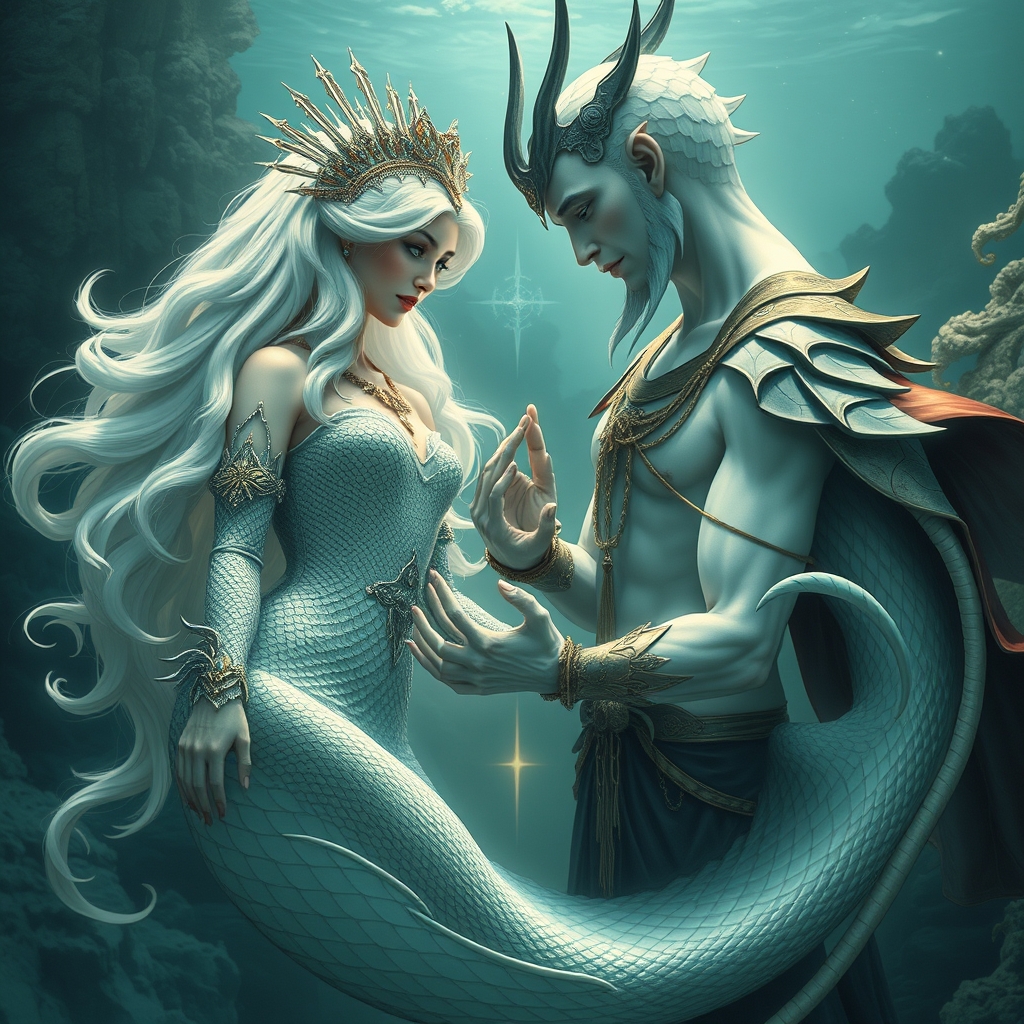 A beautiful empress from Atlantis meeting an albino Japanese