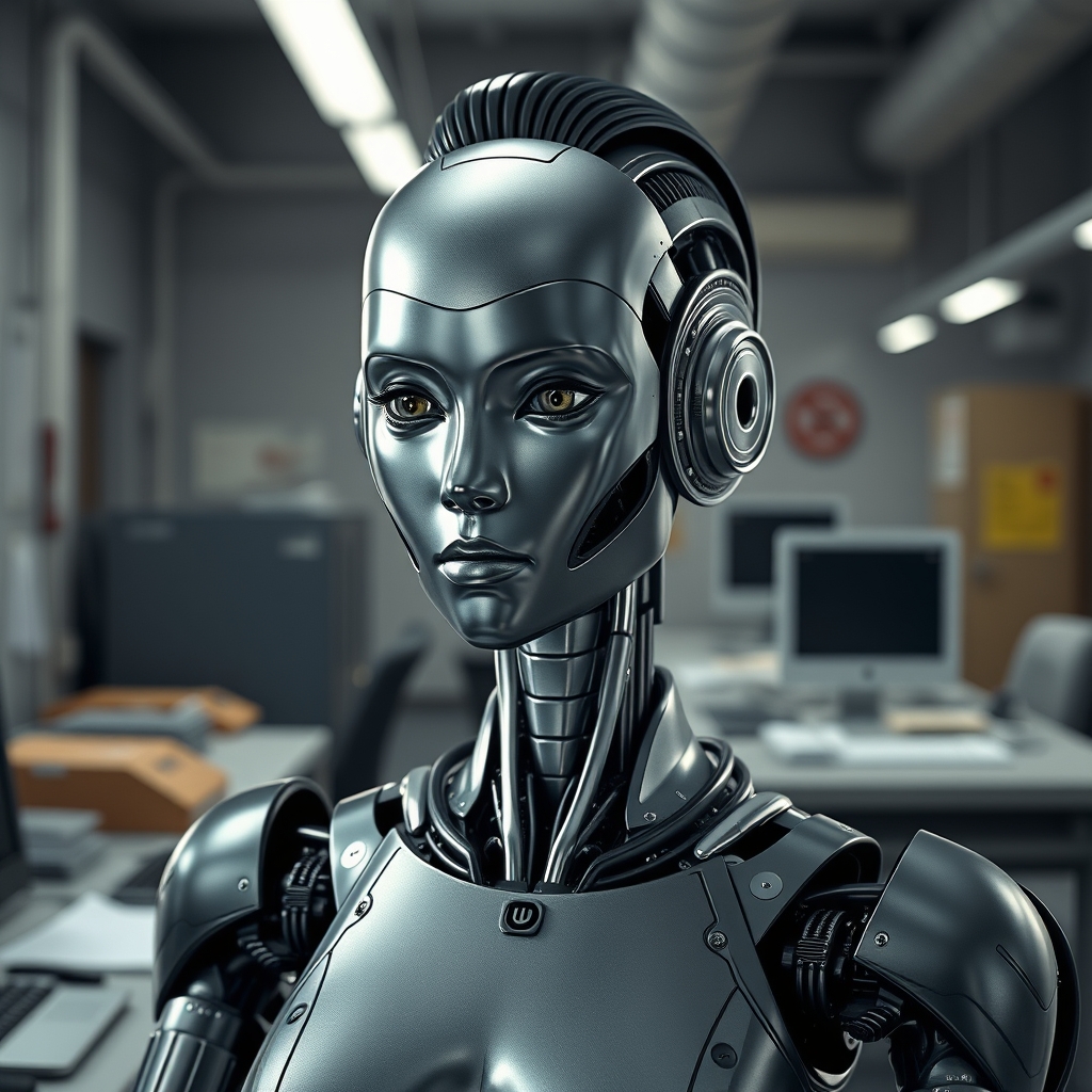 A female droid designed to look ascetically pleasing, metal 