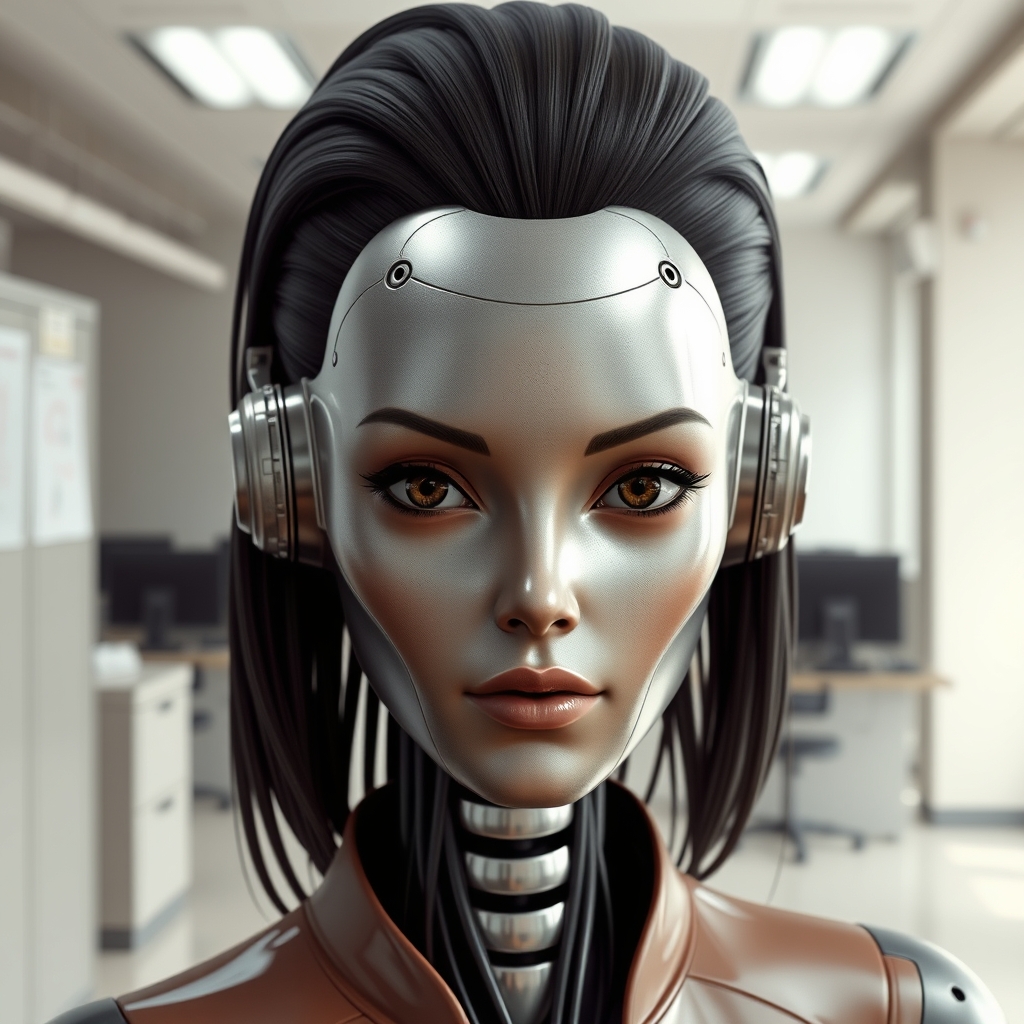 A female droid designed to look ascetically pleasing, metal 