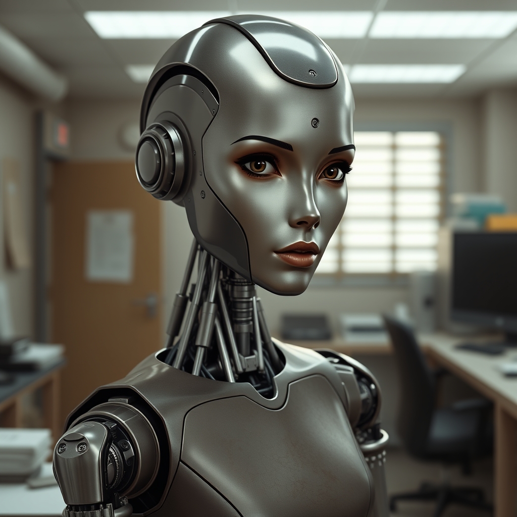 A female droid designed to look ascetically pleasing, metal 