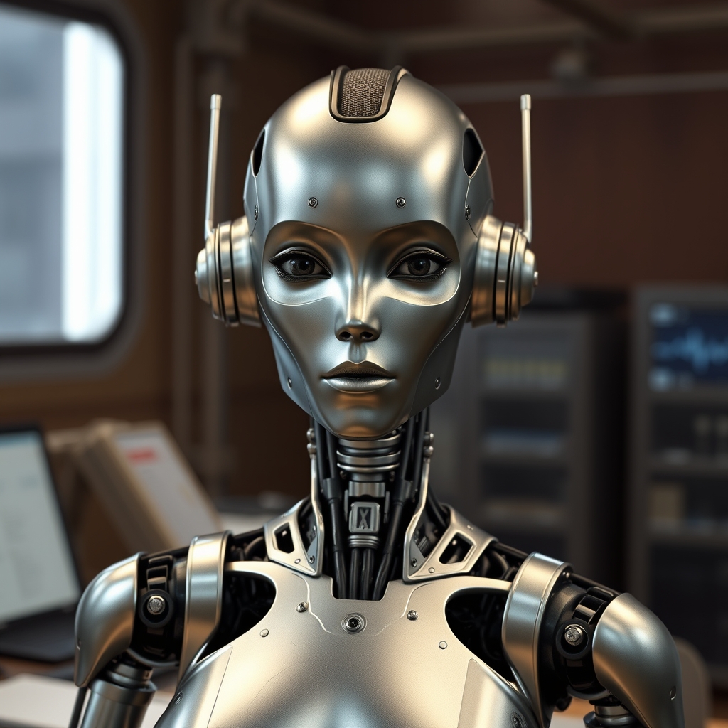 A female droid in a star wars style designed to look ascetic