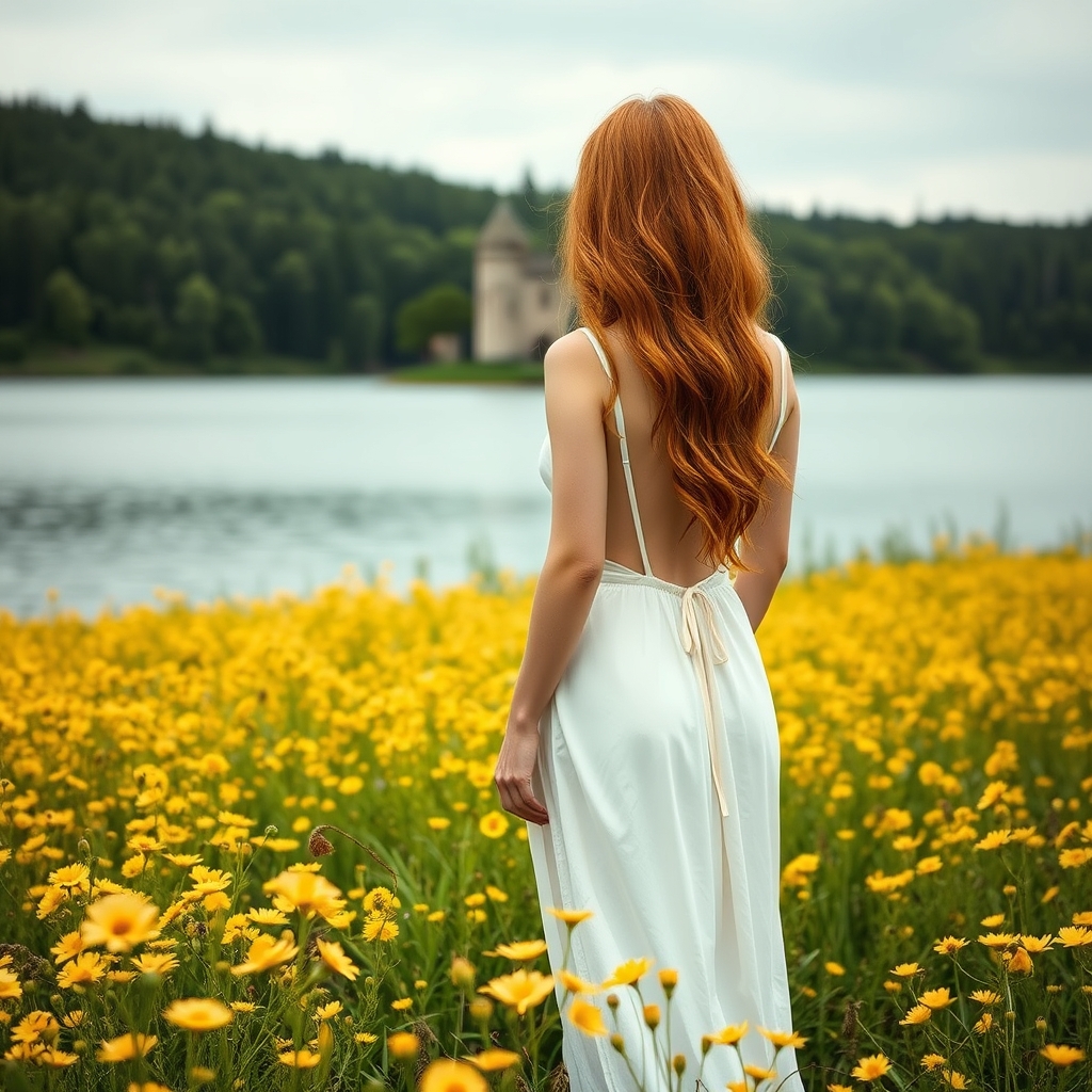 A picturesque and enchanting scene of a young woman standing