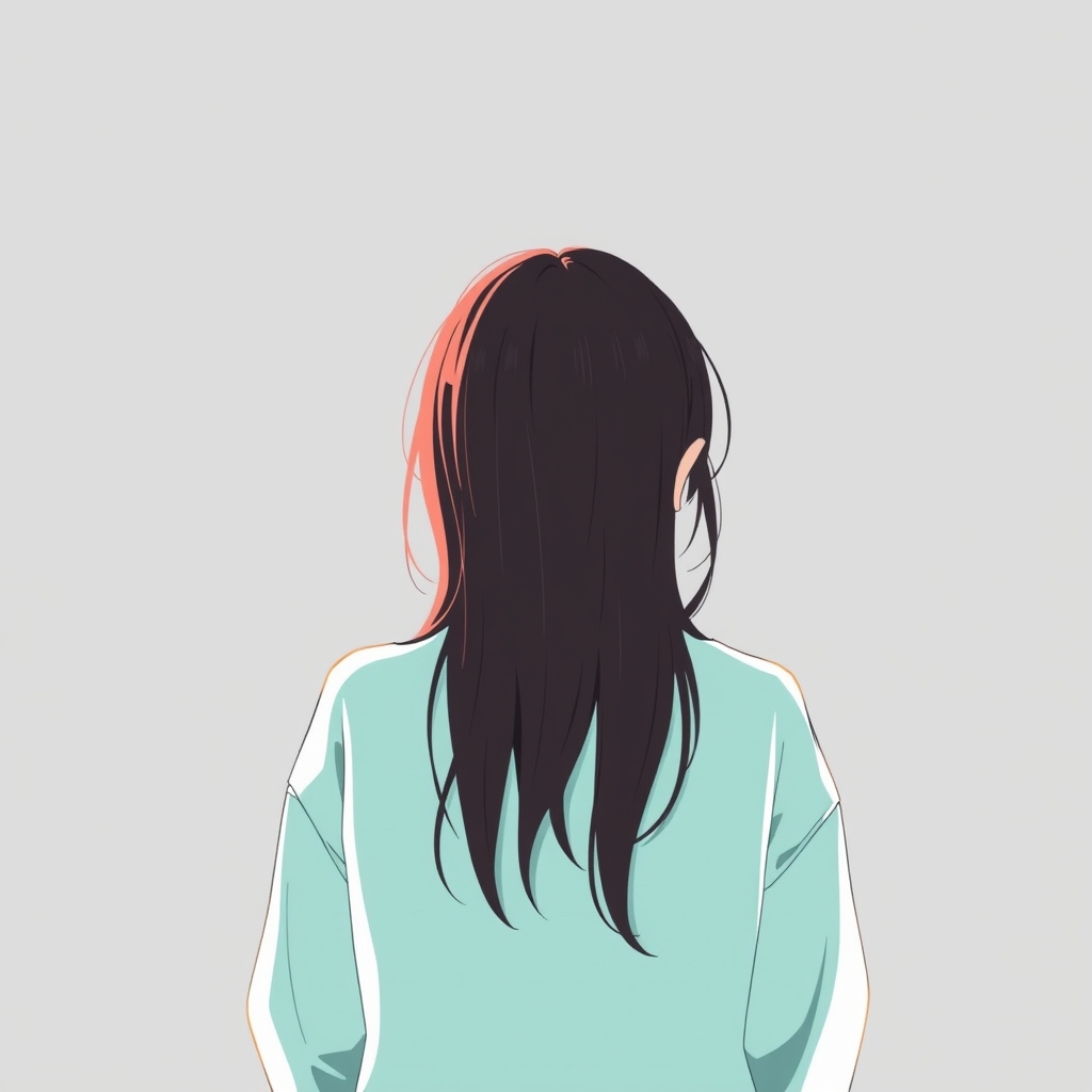 Girl with sweatshirt and string from the back looking back