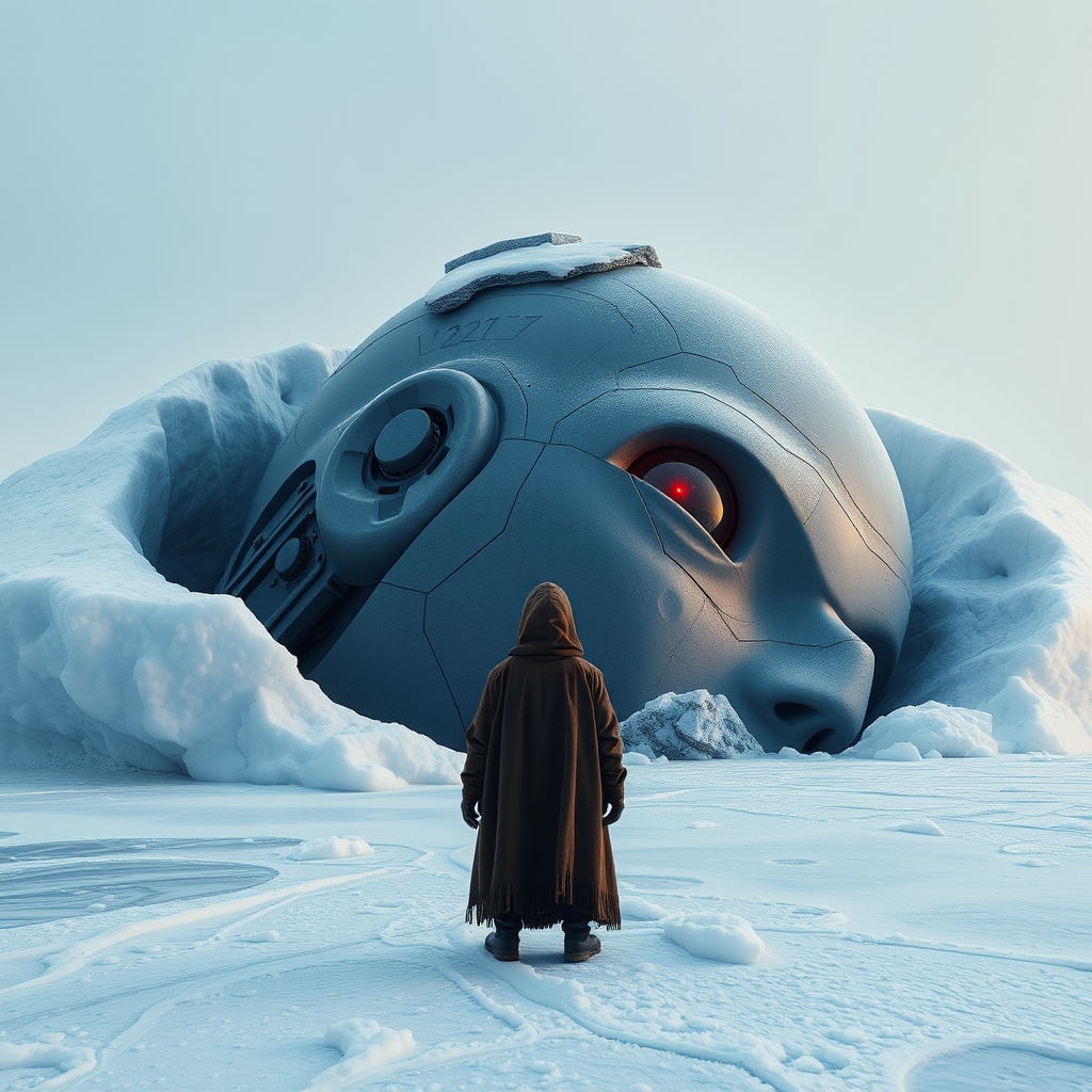 Photography of a tiny cloaked traveller in front of the buri