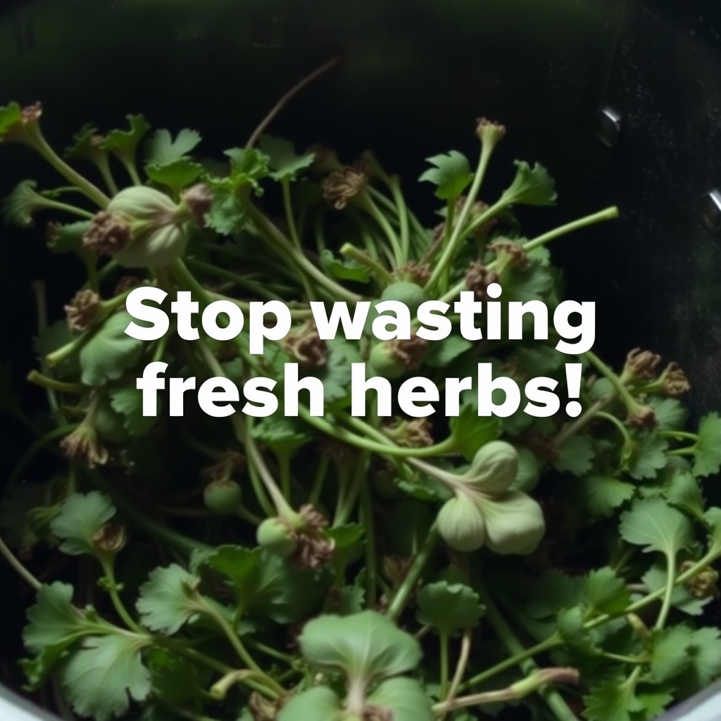 Show a quick clip of wilted herbs being tossed in the trash.