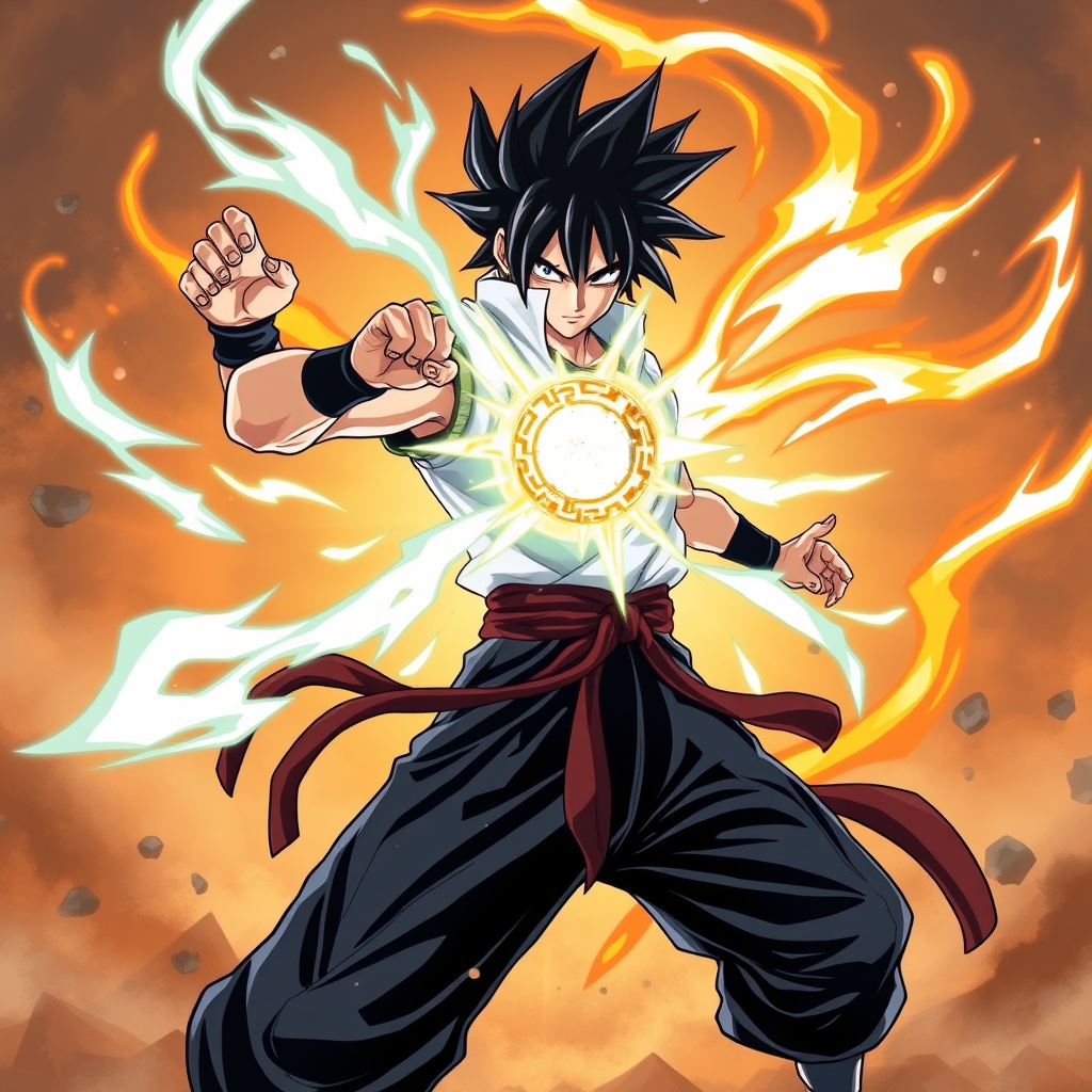 Sasuke themed martial artist showing Dragonball z type power