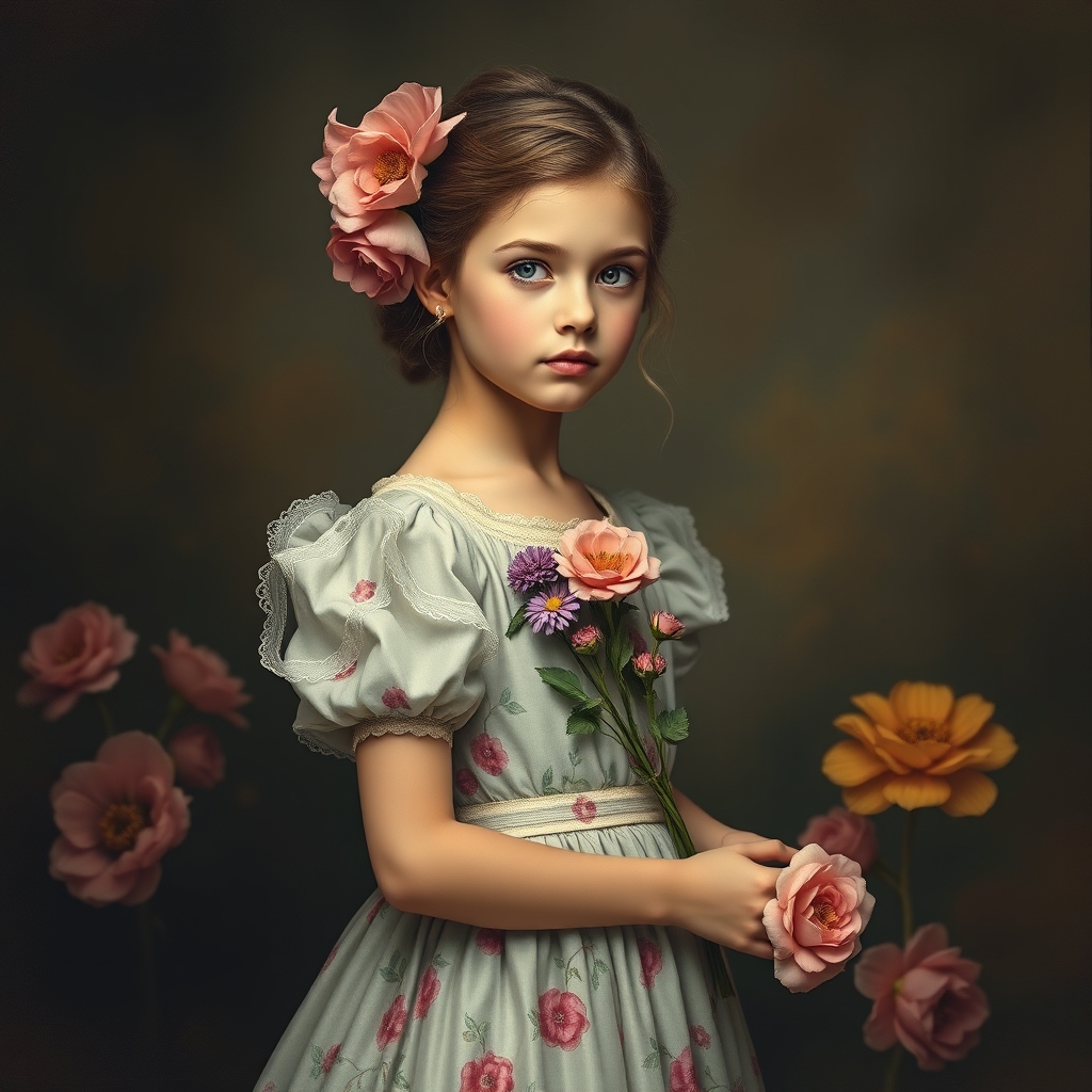 Girl with flowers in a dress