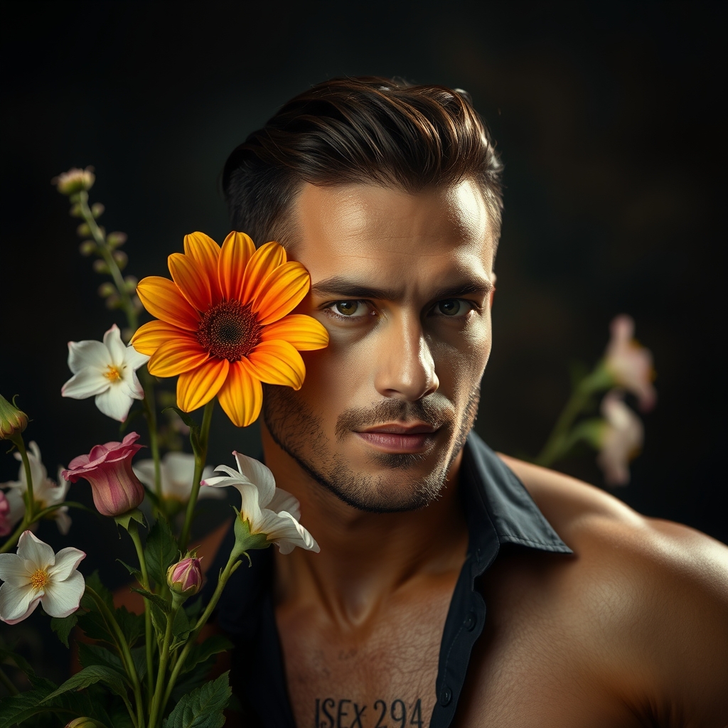 Sexy man with flower