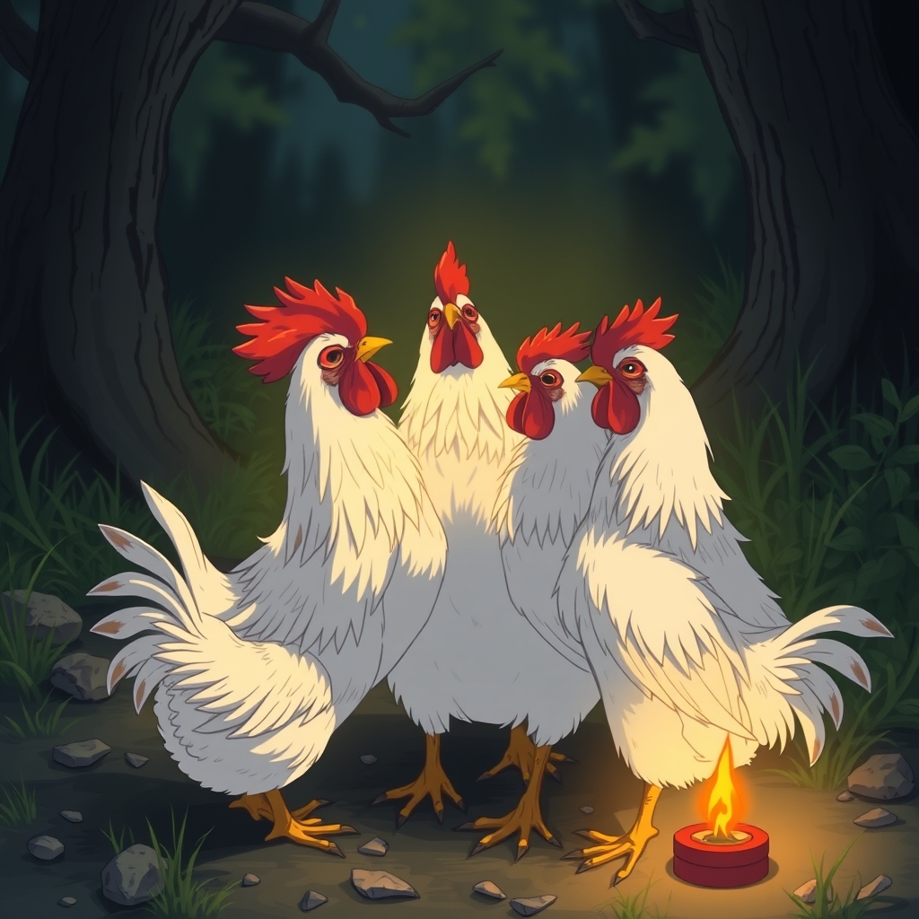 Chickens performing a witch pentagram