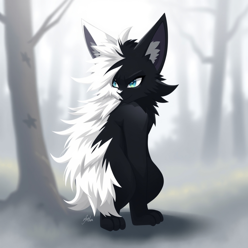Right Half Black left half white fursona