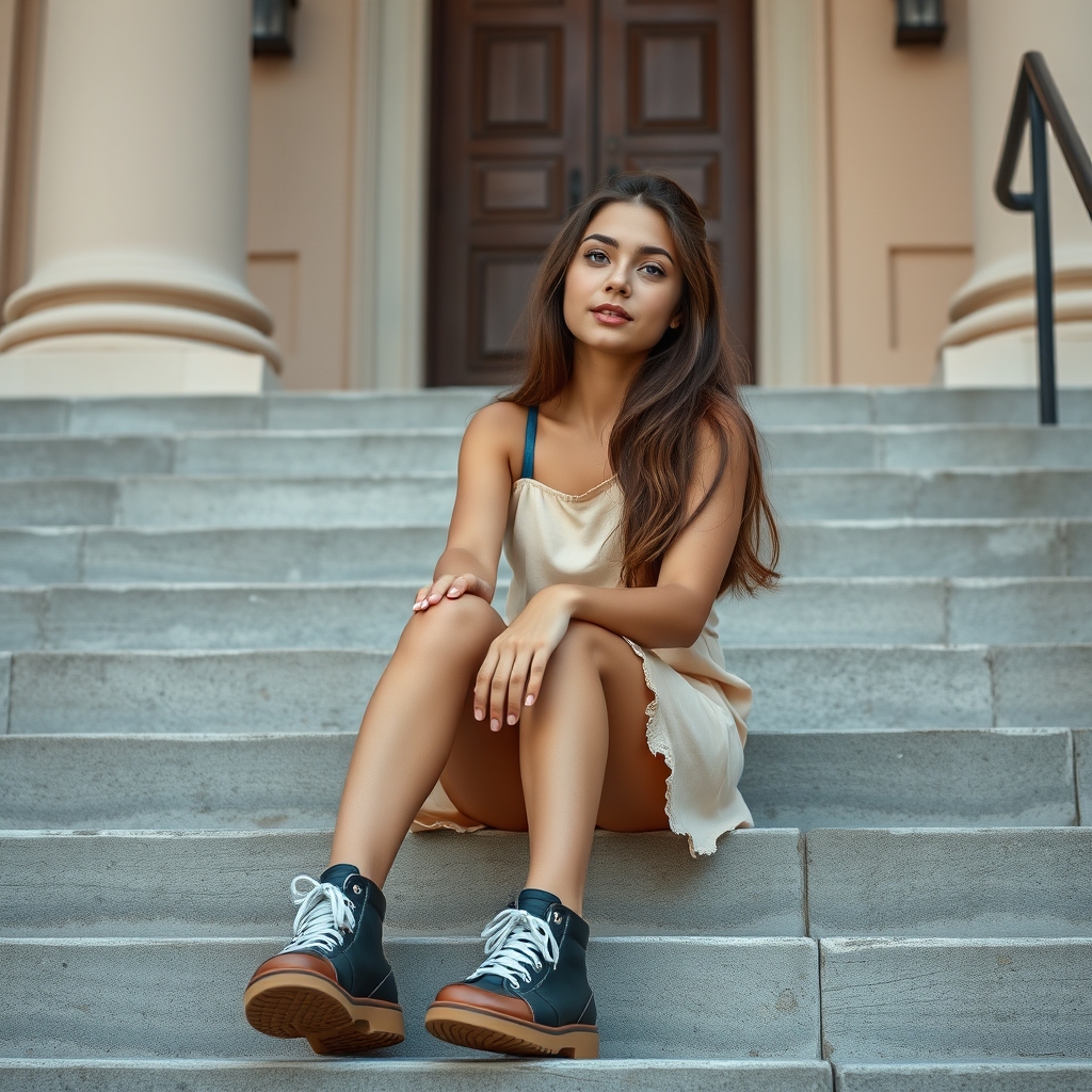 girl sitting outdoors on stairs