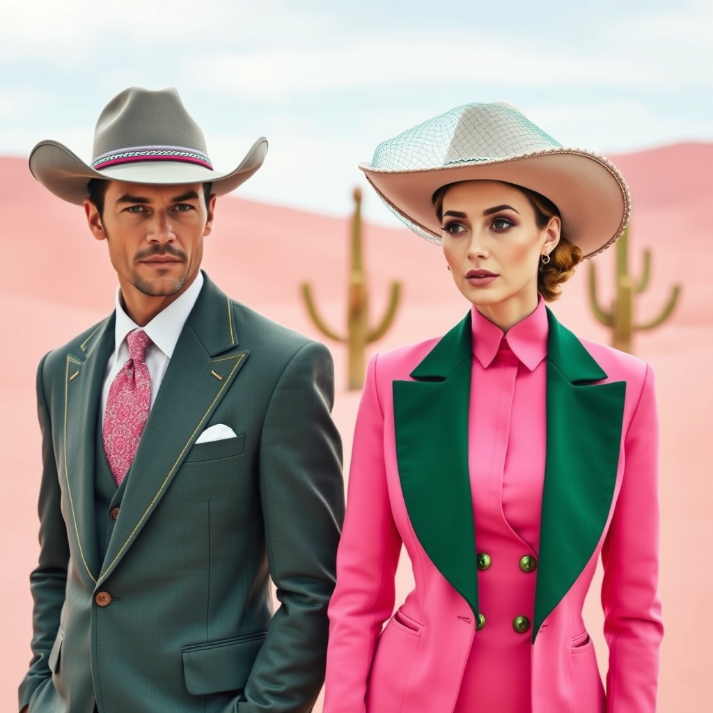 A duo of man and woman: the man is wearing a grey cowboy hat