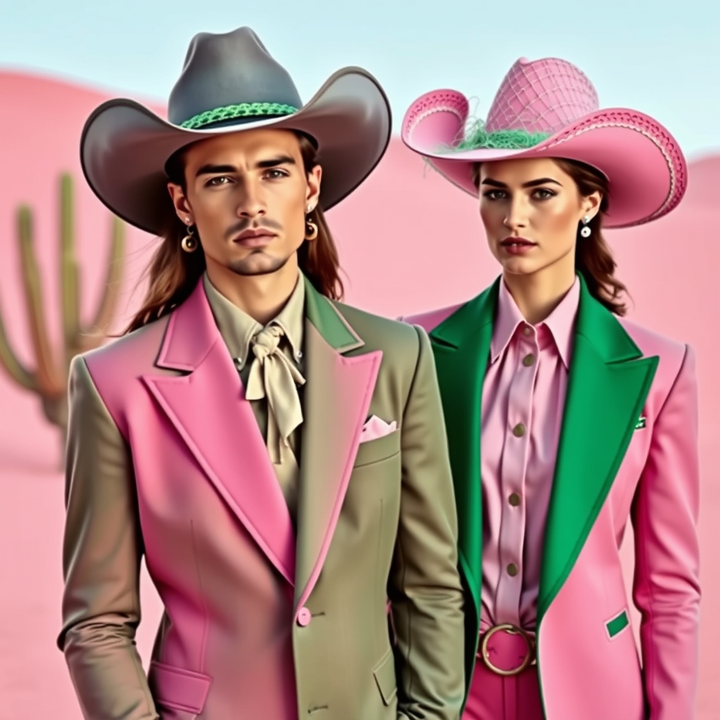 A duo of man and woman: the man is wearing a grey cowboy hat