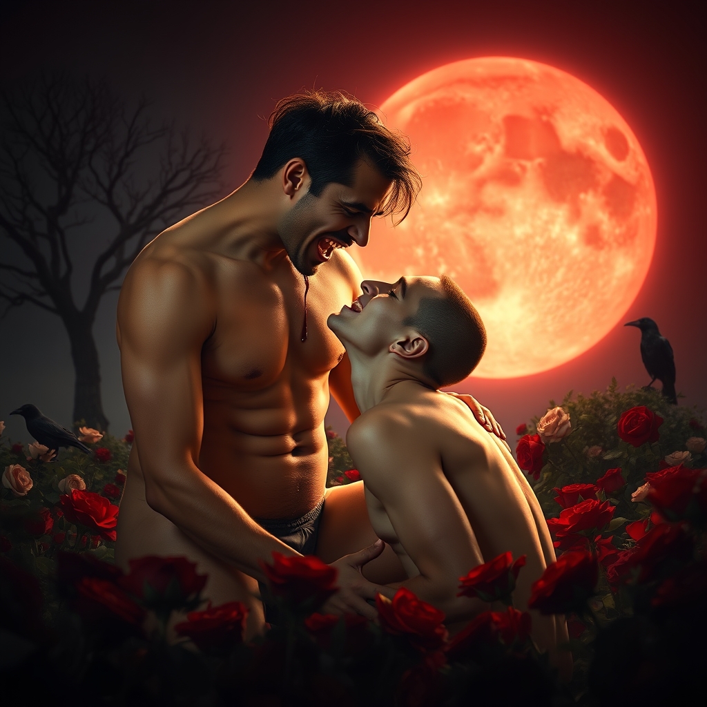 A naked tan, middle Eastern male Vampire with an erection fu