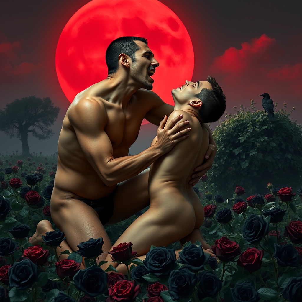 A naked tan, middle Eastern male Vampire with an erection fu