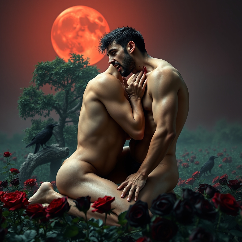 A naked tan, middle Eastern male Vampire with an erection fu