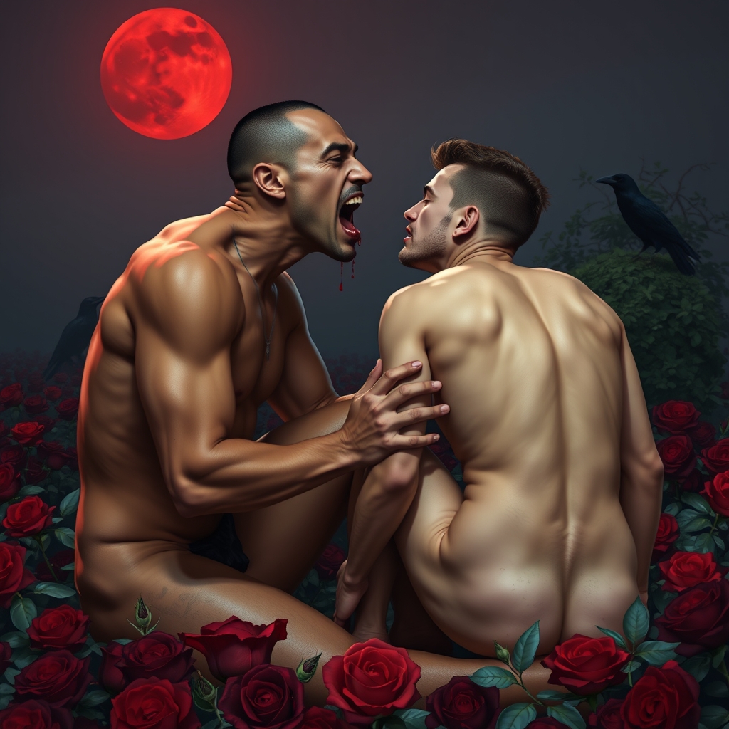 A naked tan, middle Eastern male Vampire with an erection fu