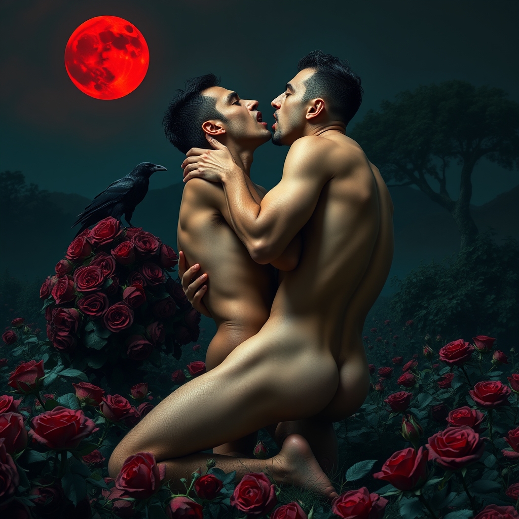 A naked tan, middle Eastern male Vampire with an erection fu