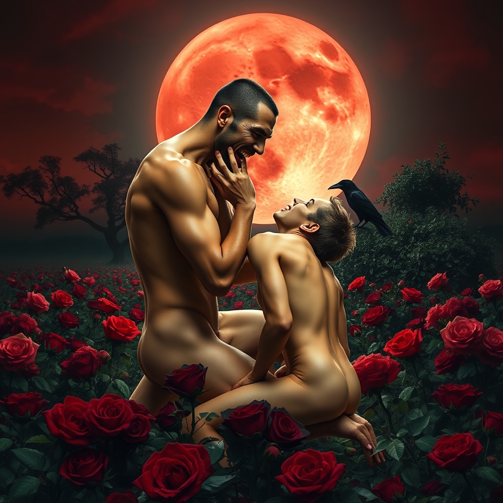 A naked tan, middle Eastern male Vampire with an erection fu