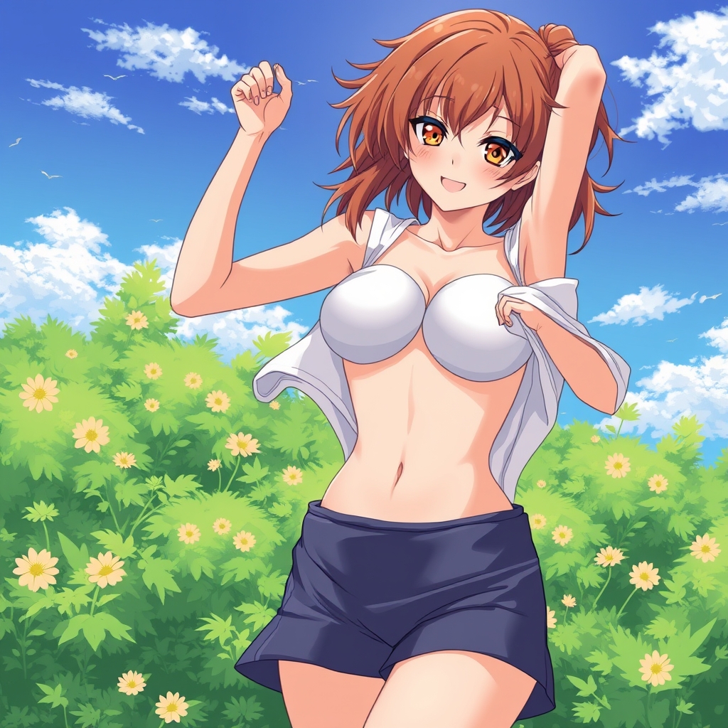 Woman in the process of taking her clothes off