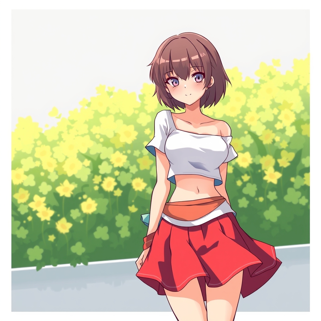 Girl with a really short skirt and a really small top