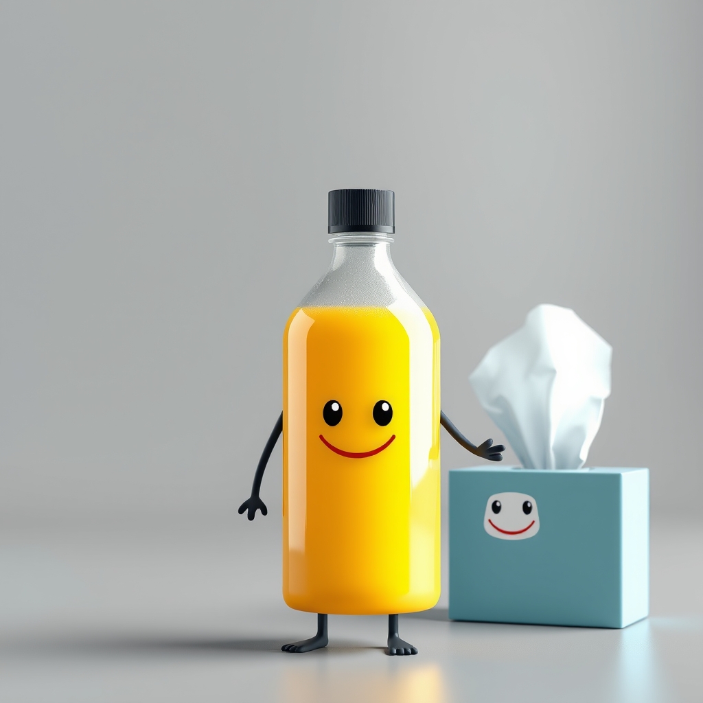 Lotionbottle and tissuebox that have legs while smiling  sta