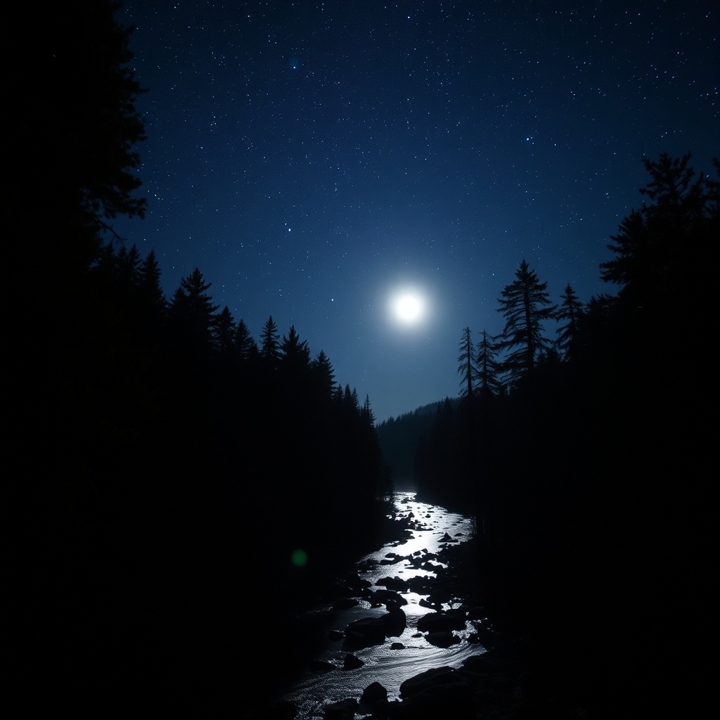 In a national forest late at night. Very starry night moonli