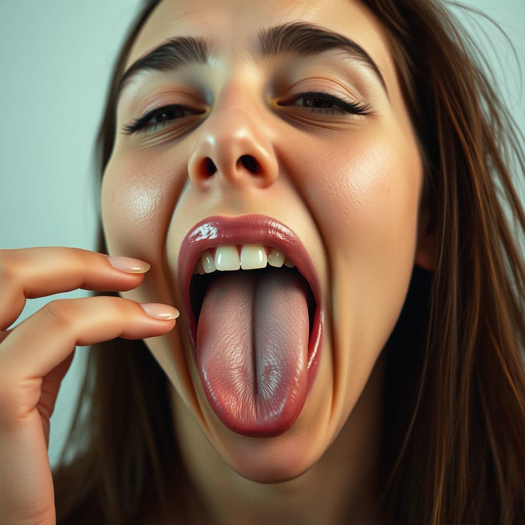 A women about to give oral with her tongue out