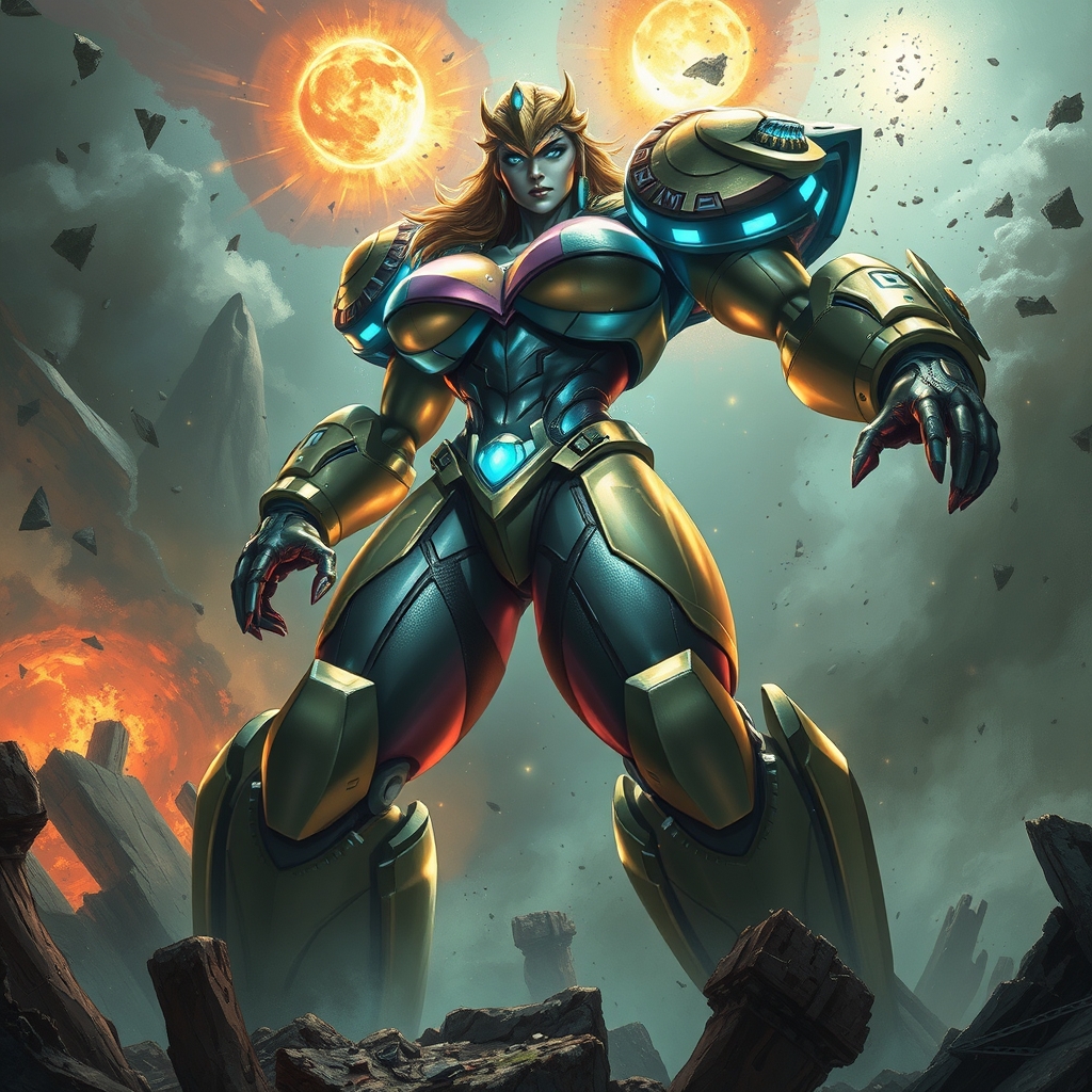 {Samus Aran|the iconic heroine} mid-transformation amidst a 