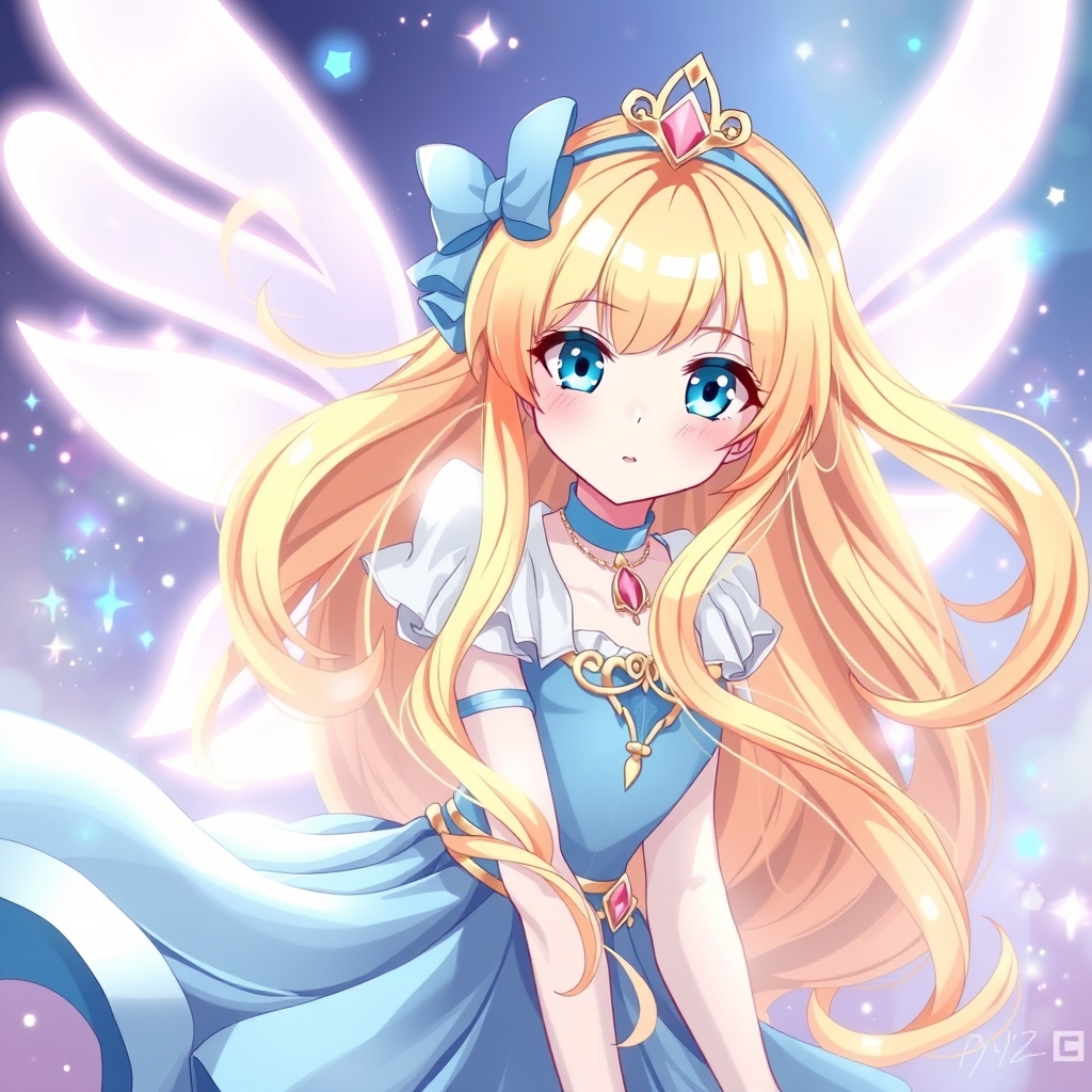 Girl, Magical girl, blonde hair, blue eyes, Cinderella, blue